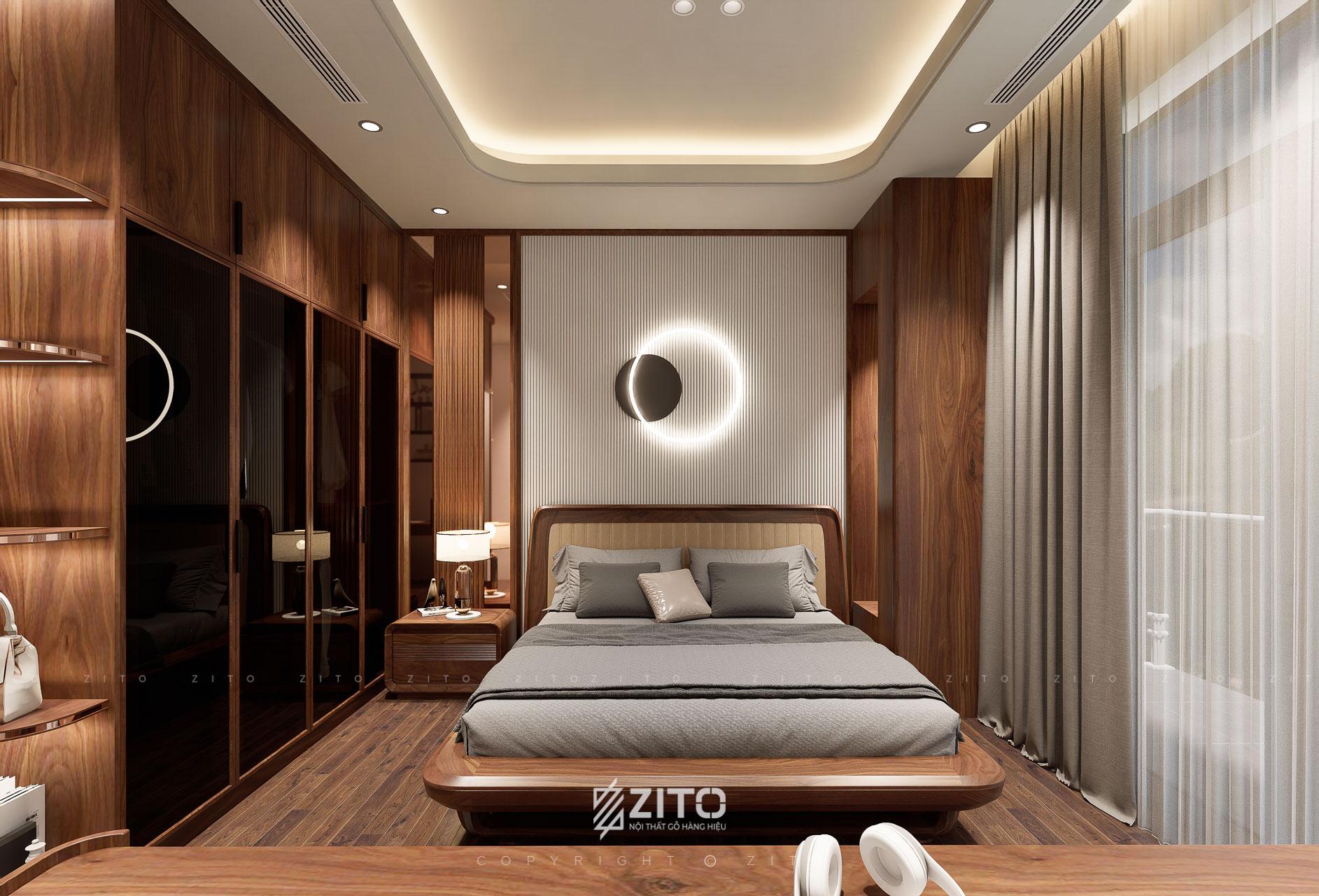 Phòng ngủ phụ được tối ưu không gian nhờ thiết kế giường chân thấp và thiết kế tủ quần áo kịch trần 
